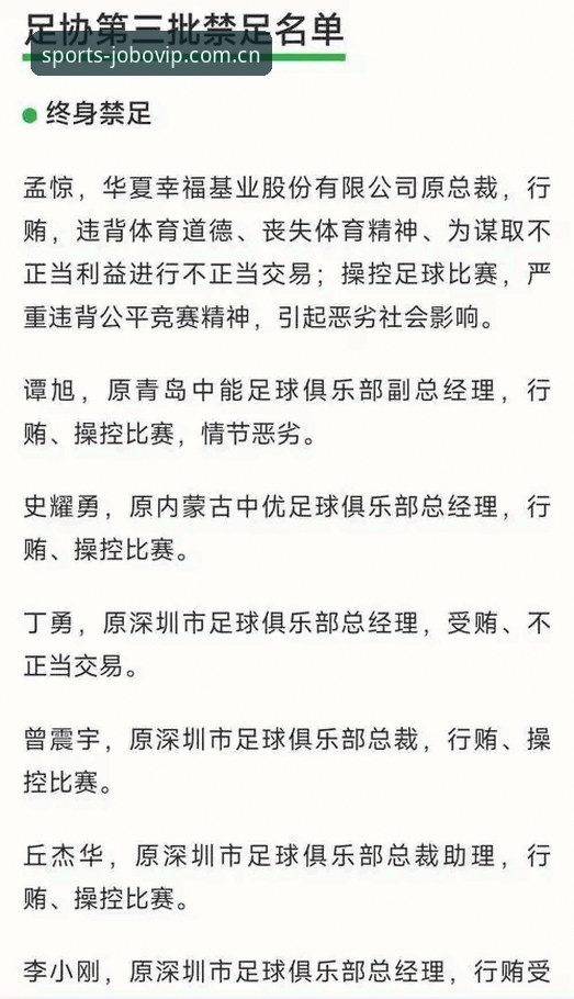 九博体育手机版 如何看待九博体育平台曝光的足协第三批禁足名单?中国足球反腐风暴背后的数据解读